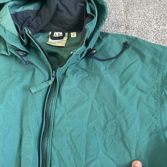Women's Vintage 80's LL Bean Cursive Logo Teal Hooded Windbreaker Jacket Sz M - Picture 3 of 5